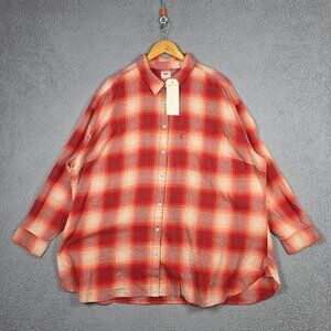 Levis Henri Flannel Shirt Womens Size 3X Flame Plaid 100% Cotton Regular Fit NWT